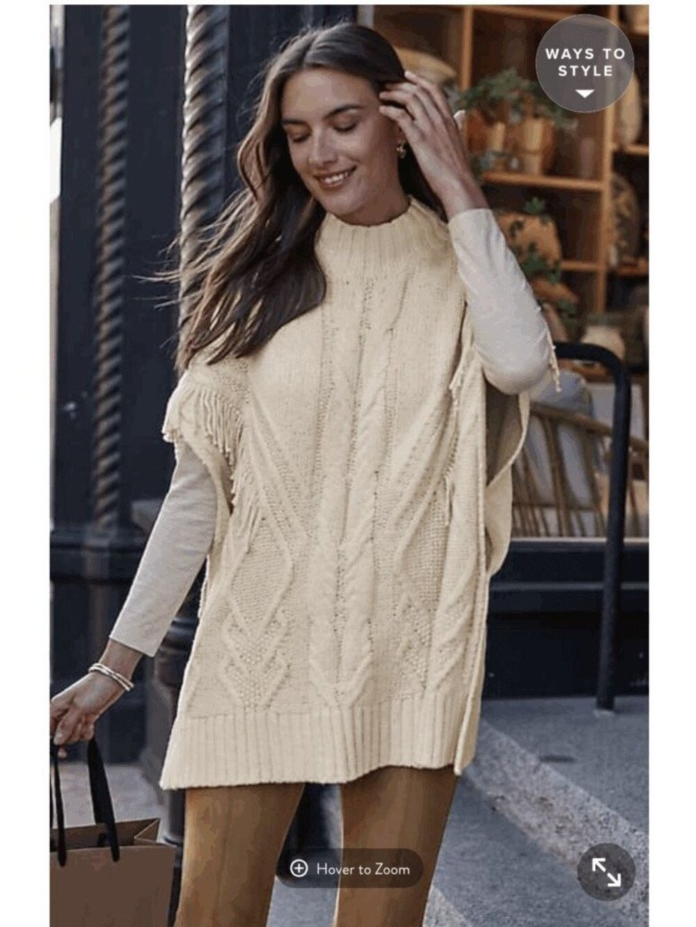 J.Jill Fringed Cable Poncho Sweater in Almond Latte - New With Tags